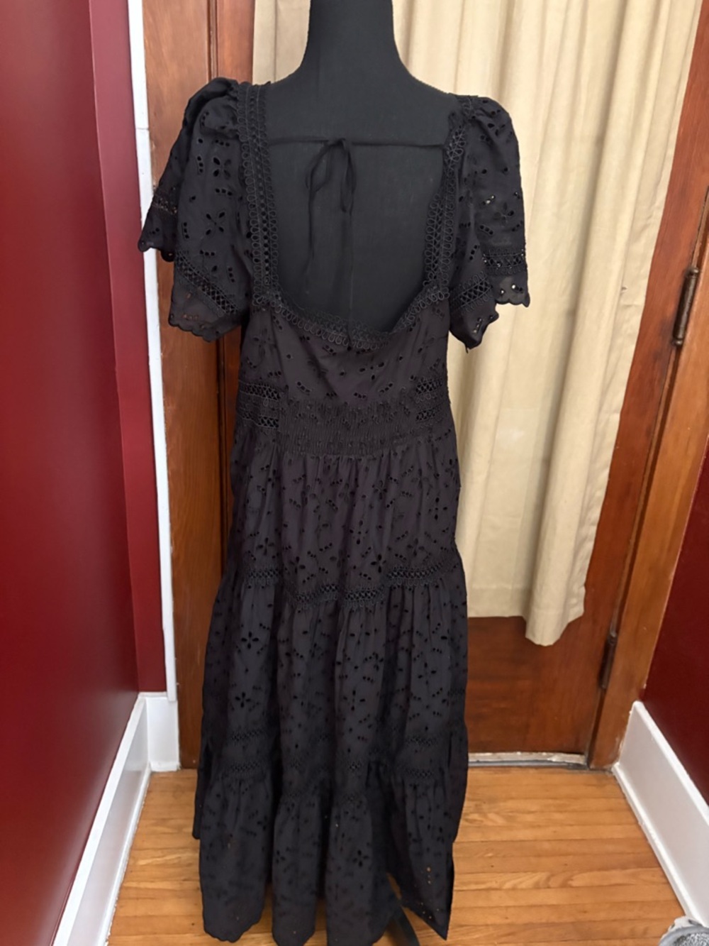 Maeve Black Eyelet Tiered Maxi Dress with Puff Sleeves